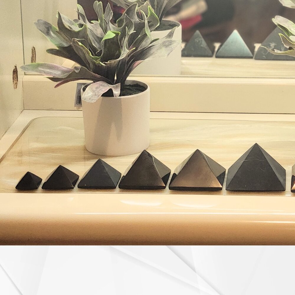"Authentic 70mm Shungite Pyramid - EMF Protection, Healing Energy Home Deco